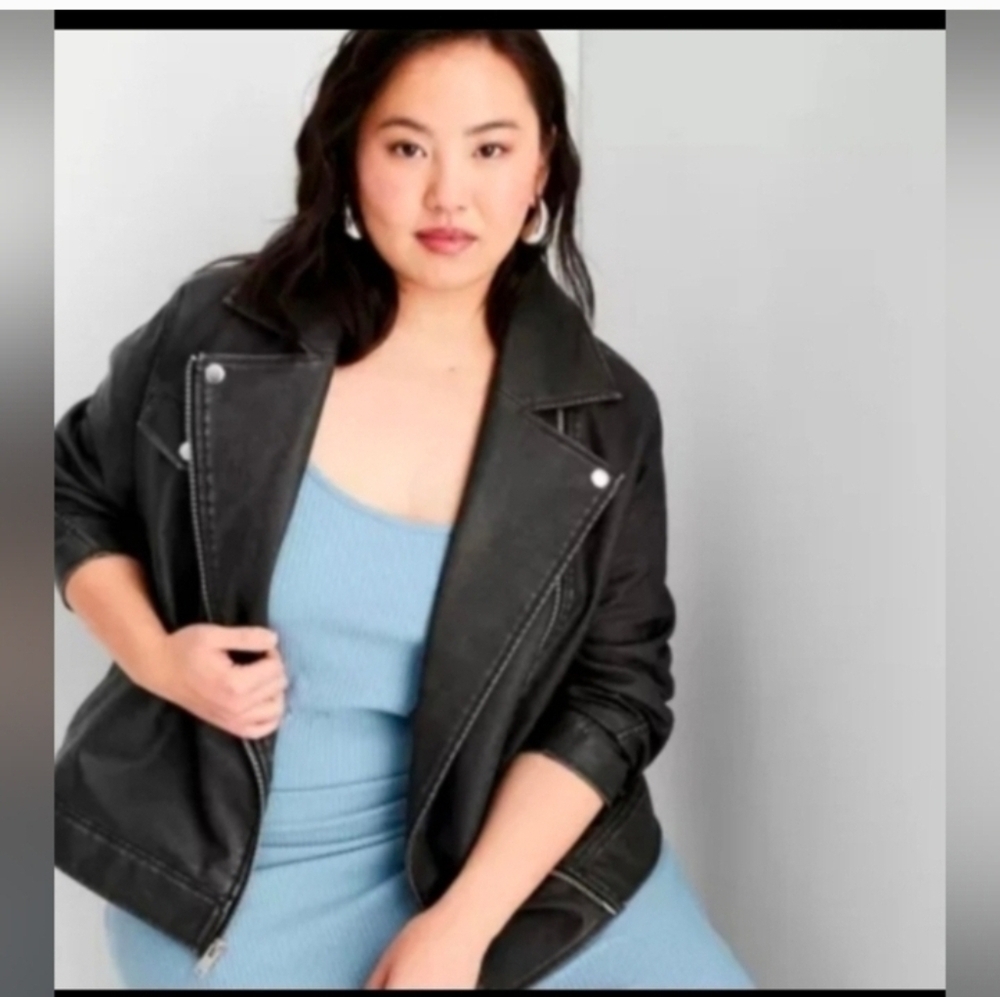 Universal Thread Women's Moto Jacket Faux Leather Faded Black